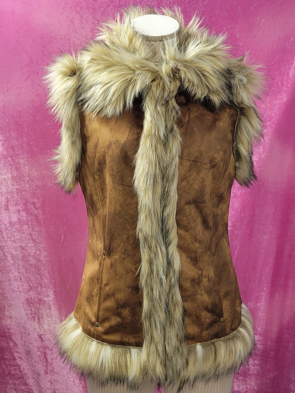 Tasha Polizzi Faux Suede & Fur Trim Collar Vest Black Luxe Soft Plush